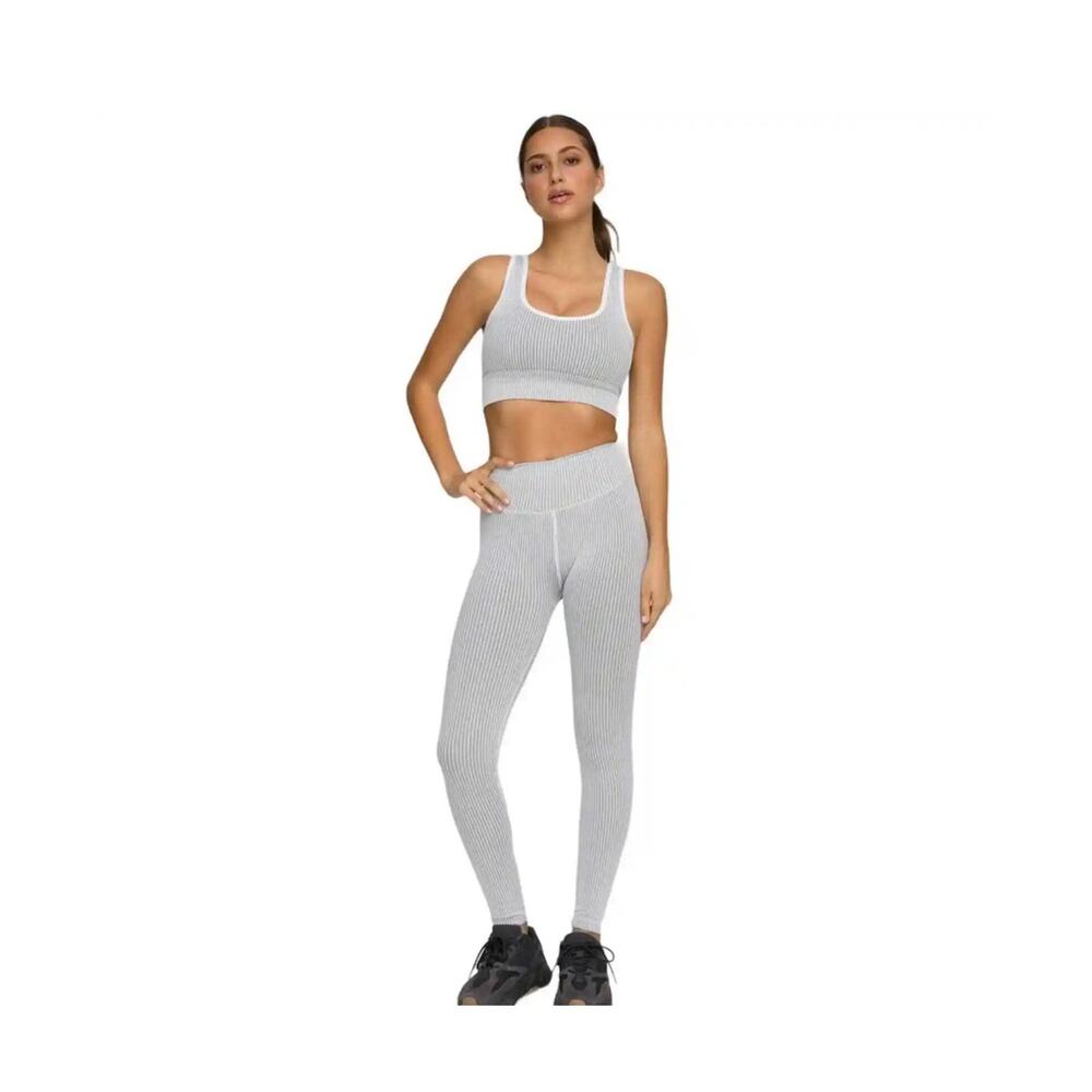 Good American Gray White Core Power Seamless Ribbed Workout Leggings Size S/M